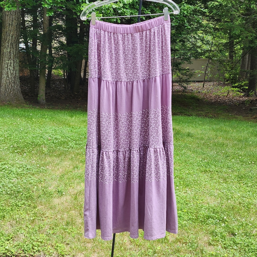 Lavender Tiered Prairie Cottagecore Country Maxi Skirt Small